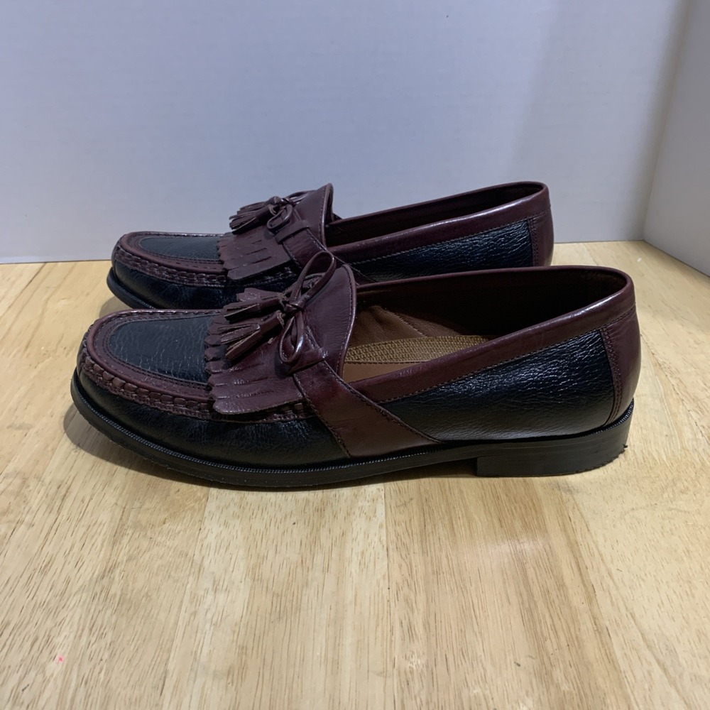 Johnston & Murphy 20-0592 Tassel Kiltie Loafer Shoes Mens US 9.5M Black/Mahogany